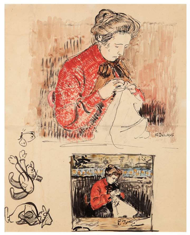 Vrouw, naaiend (Mme Lemmen), 1905